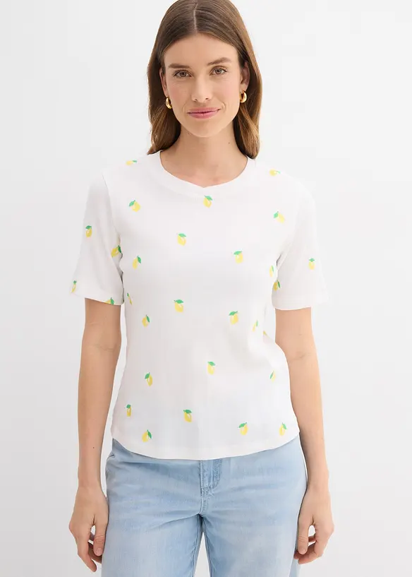 T-shirt c&ocirc;tel&eacute; et brod&eacute; 100% coton, bonprix