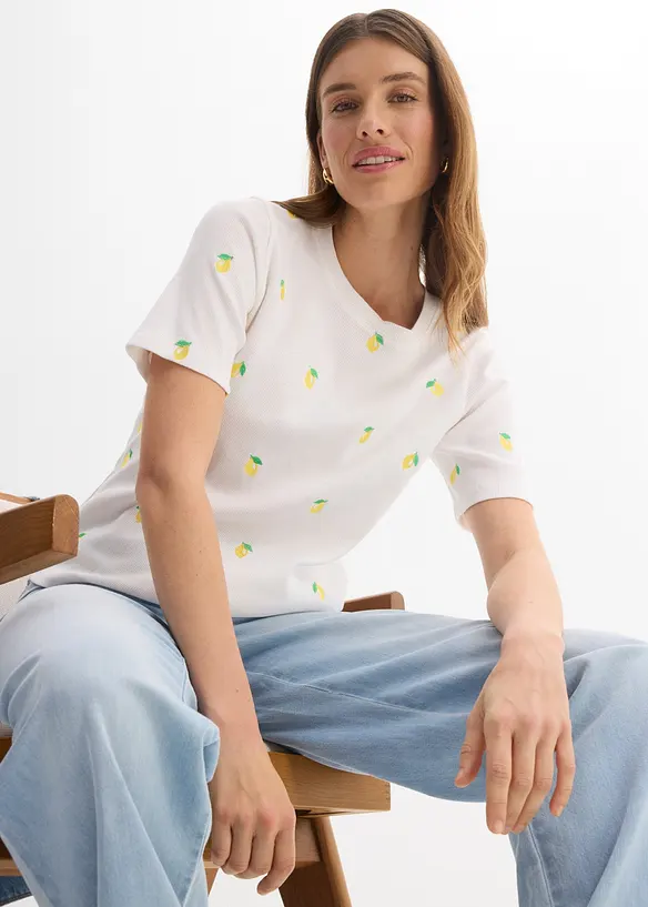 T-shirt c&ocirc;tel&eacute; et brod&eacute; 100% coton, bonprix
