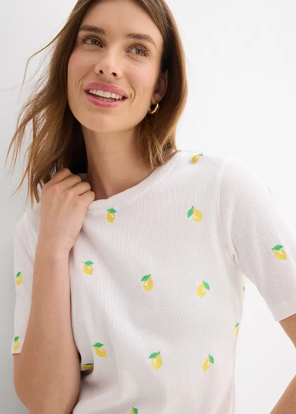 T-shirt c&ocirc;tel&eacute; et brod&eacute; 100% coton, bonprix