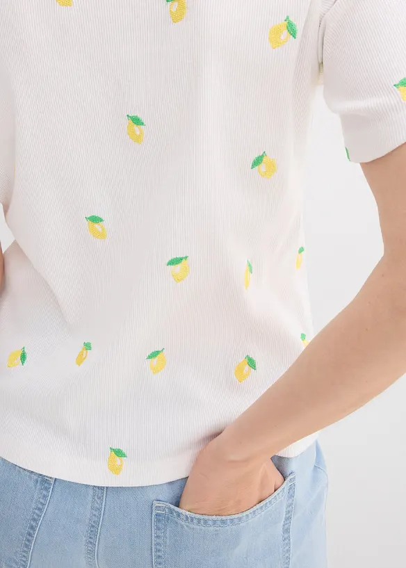 T-shirt c&ocirc;tel&eacute; et brod&eacute; 100% coton, bonprix