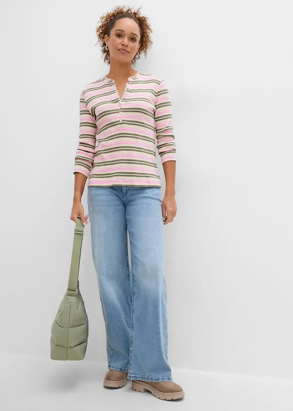 Langarmshirt mit Spitzenbesatz aus reiner Baumwolle, bonprix