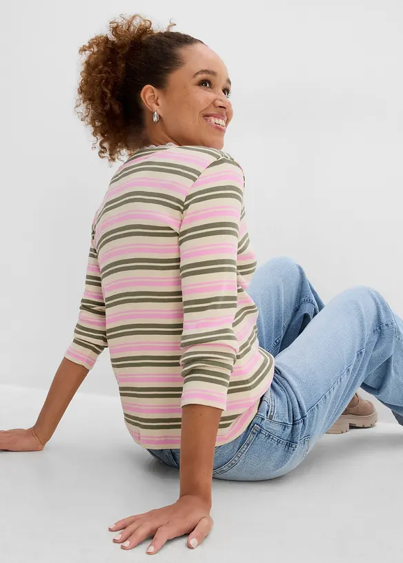 Langarmshirt mit Spitzenbesatz aus reiner Baumwolle, bonprix