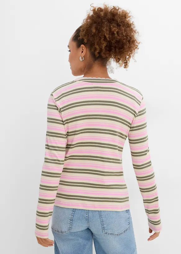 Langarmshirt mit Spitzenbesatz aus reiner Baumwolle, bonprix