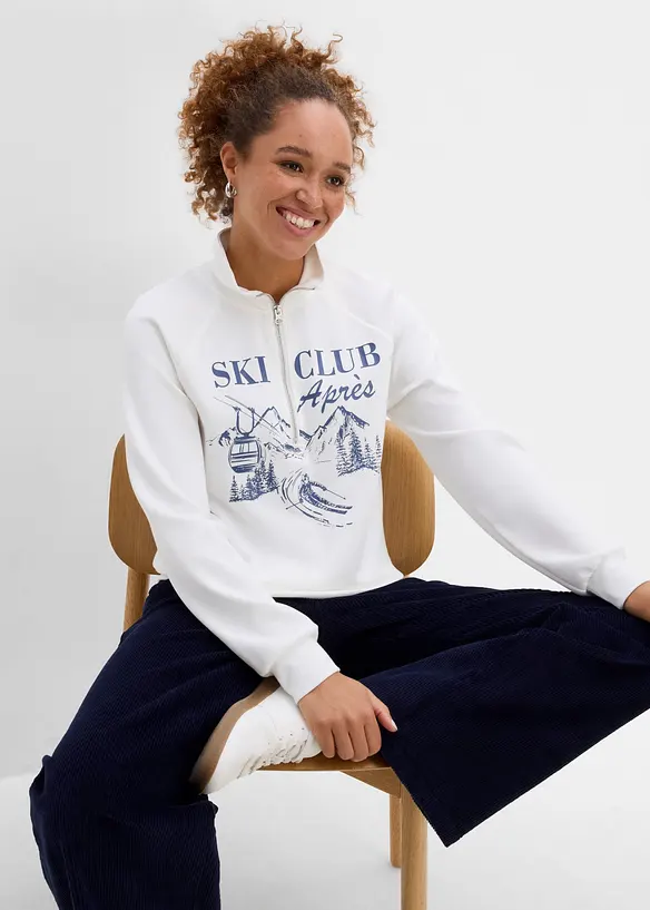 Sweat-shirt en mati&egrave;re n&eacute;opr&egrave;ne &agrave; col camionneur, bonprix