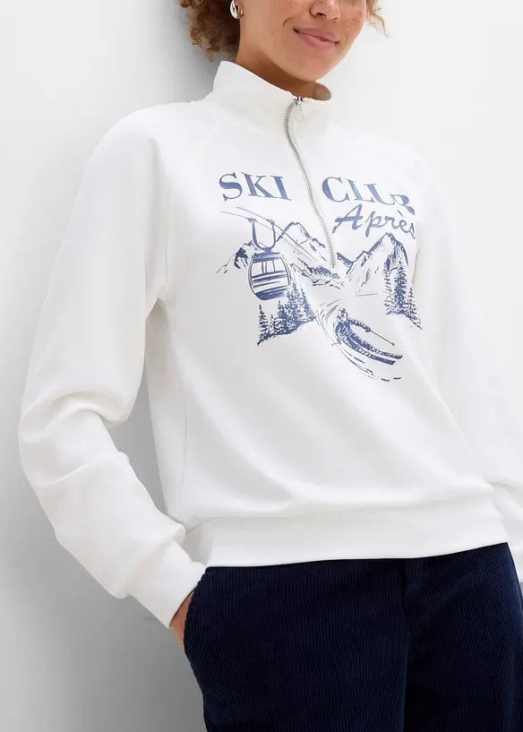 Sweat-shirt en mati&egrave;re n&eacute;opr&egrave;ne &agrave; col camionneur, bonprix