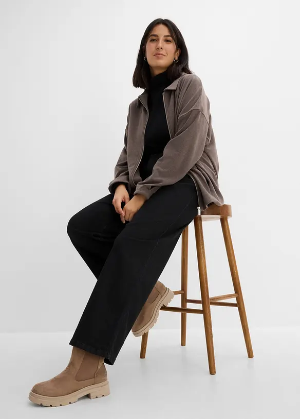 Wide-Leg-Jeans, High Waist mit Nietenbesatz, bonprix