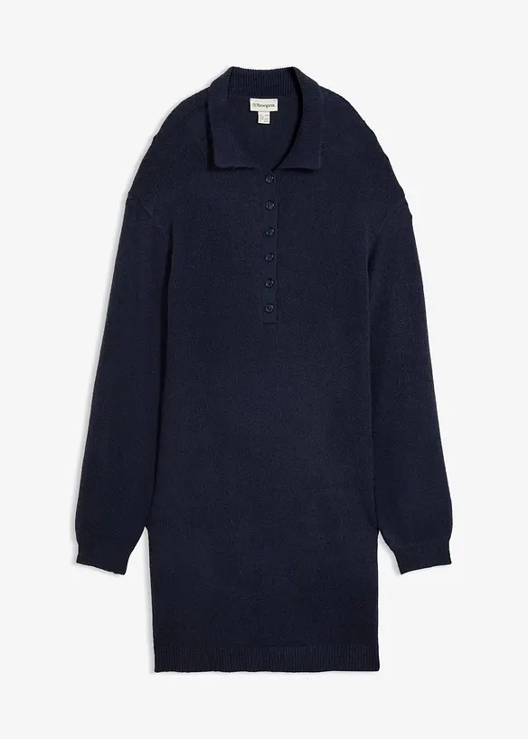 Robe courte en maille &agrave; encolure boutonn&eacute;e, bonprix
