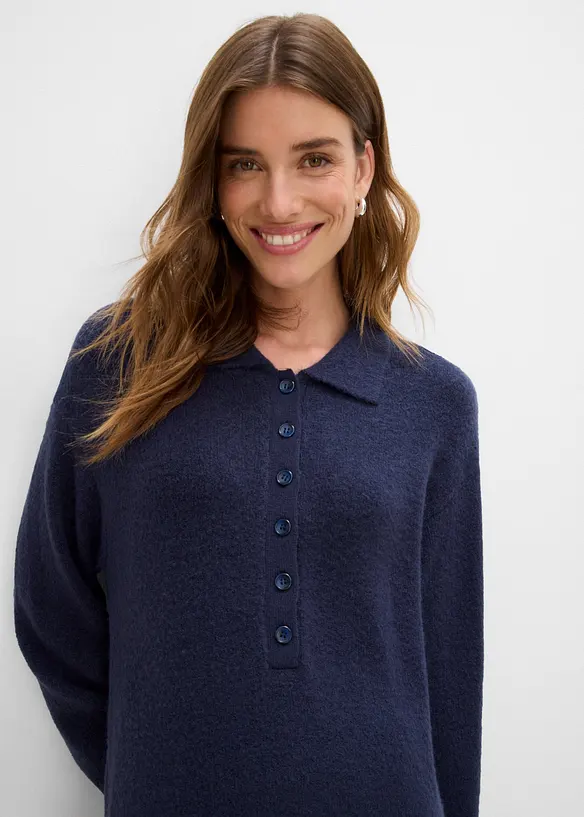 Robe courte en maille &agrave; encolure boutonn&eacute;e, bonprix