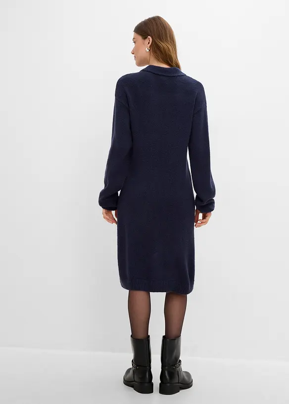 Robe courte en maille &agrave; encolure boutonn&eacute;e, bonprix