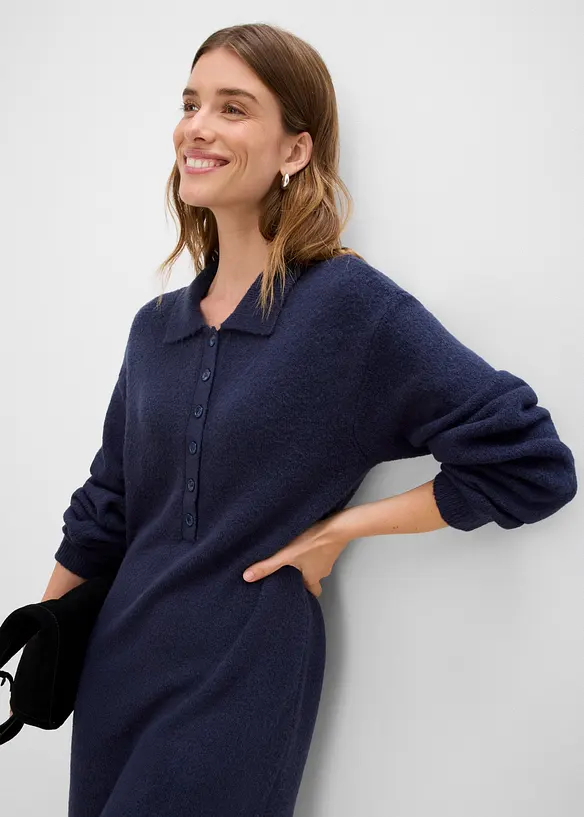 Robe courte en maille &agrave; encolure boutonn&eacute;e, bonprix