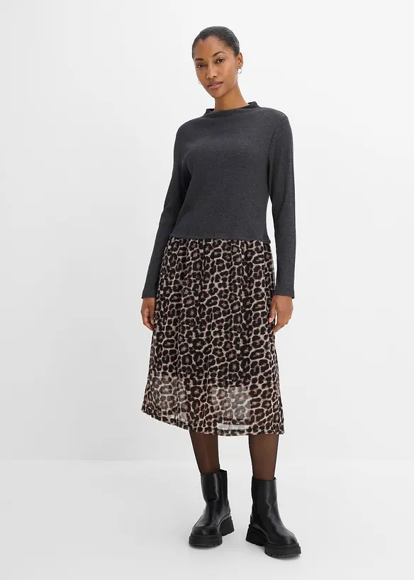Shirtkleid im Materialmix mit reiner Baumwolle, bonprix