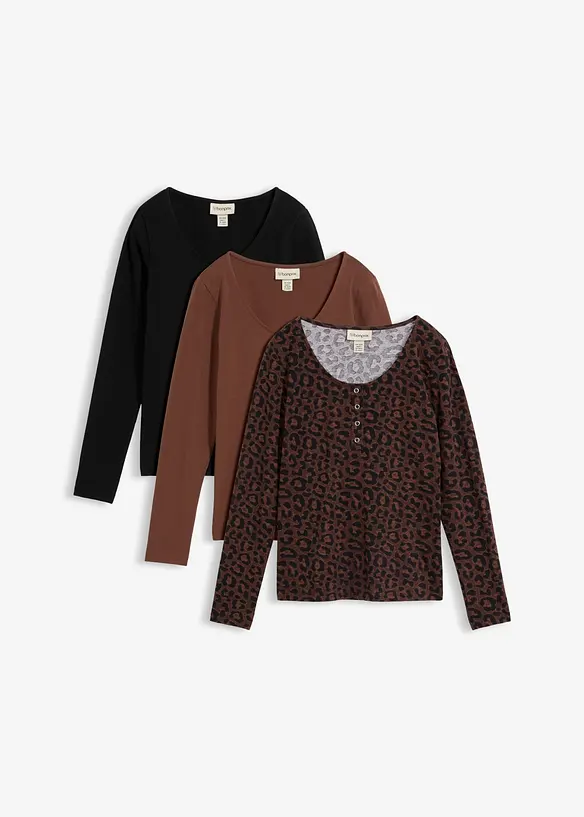 Langarmshirt (3er Pack) aus Baumwoll-Elasthan-Mix, bonprix