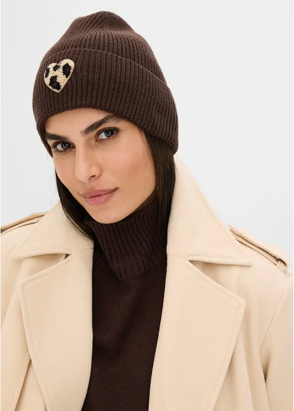 Bonnet avec c&oelig;ur en l&eacute;opard, bonprix