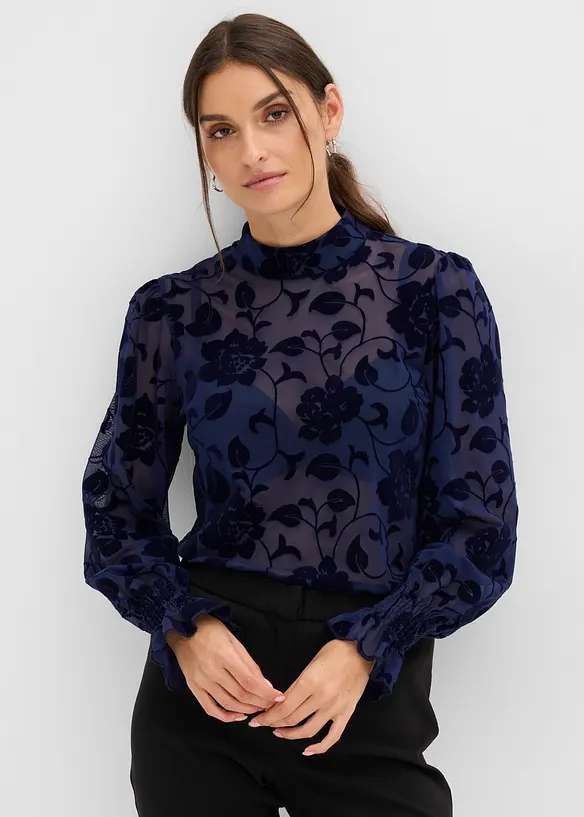 T-shirt manches longues transparent &agrave; imprim&eacute; floqu&eacute;, bonprix
