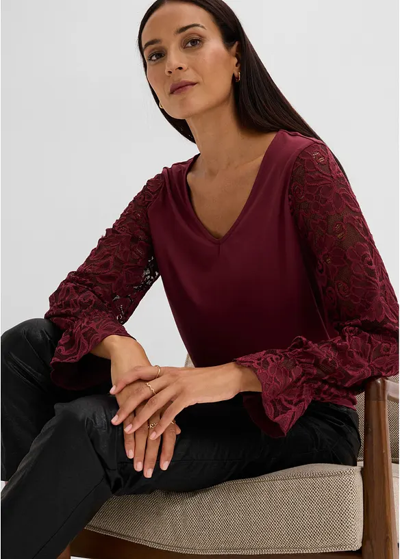 T-shirt &agrave; manches longues en dentelle, bonprix