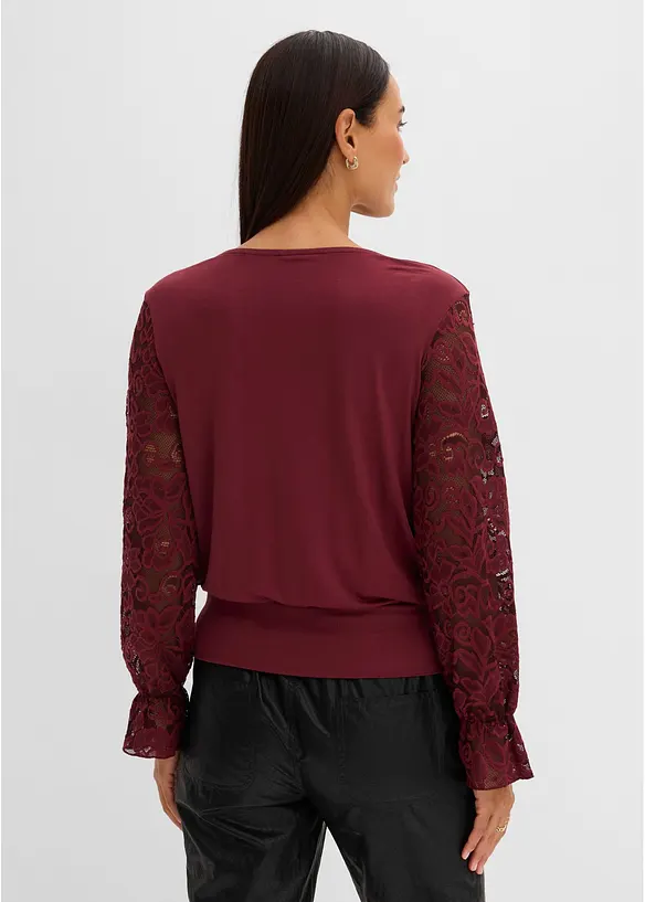 T-shirt &agrave; manches longues en dentelle, bonprix