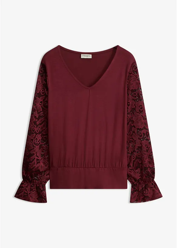 T-shirt &agrave; manches longues en dentelle, bonprix
