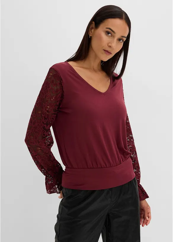 T-shirt &agrave; manches longues en dentelle, bonprix