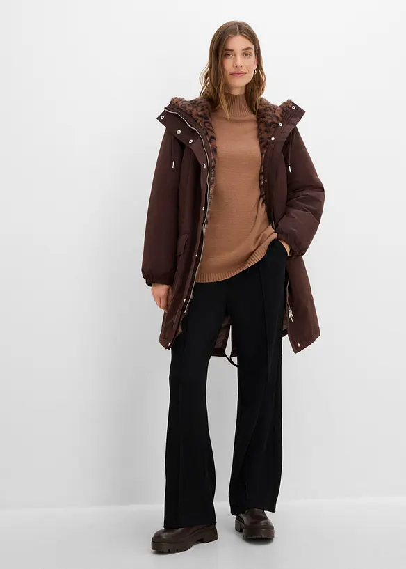 Manteau technique d&eacute;perlant avec doublure en peluche l&eacute;opard, bonprix