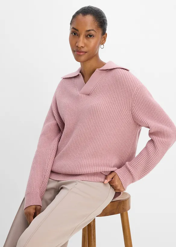Grobstrick-Pullover im Polo-Stil, bonprix