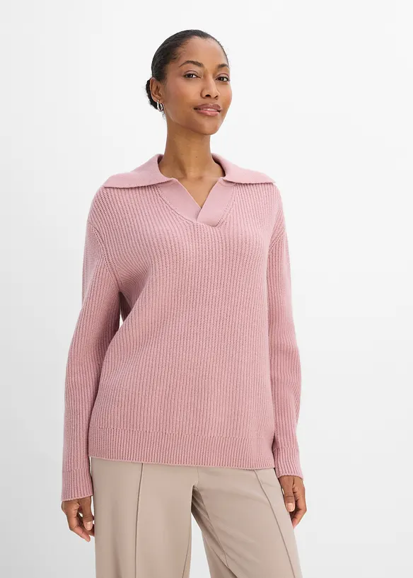 Grobstrick-Pullover im Polo-Stil, bonprix