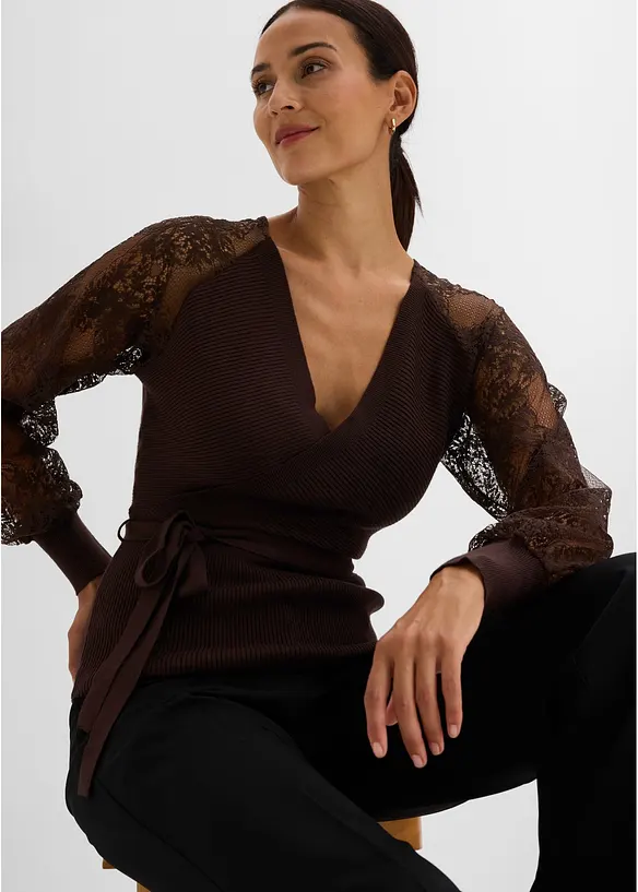 Feinstrickpullover mit Spitze, bonprix