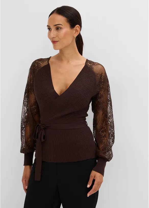 Feinstrickpullover mit Spitze, bonprix