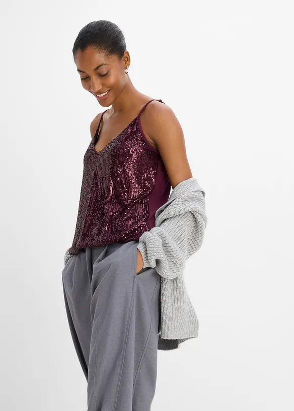 Top &agrave; bretelles spaghetti et sequins, bonprix