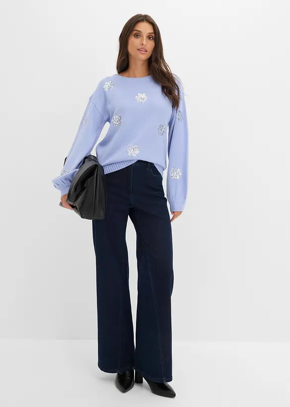 Pull avec flocons de neige en sequins, bonprix