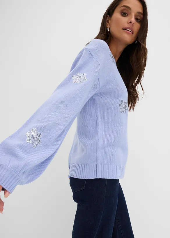 Pull avec flocons de neige en sequins, bonprix