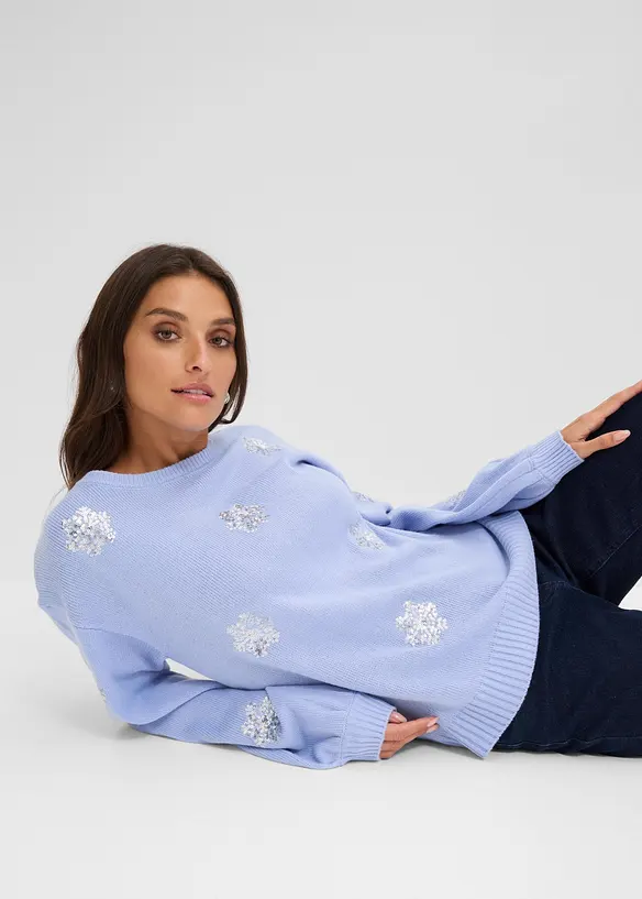 Pull avec flocons de neige en sequins, bonprix
