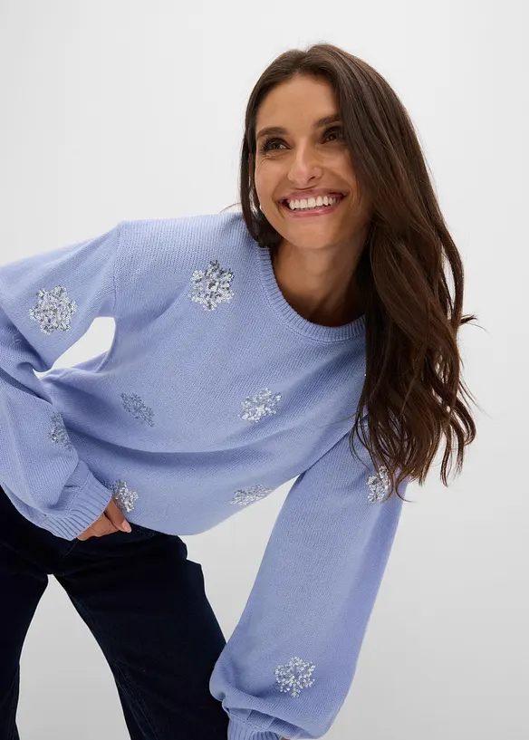 Pull avec flocons de neige en sequins, bonprix