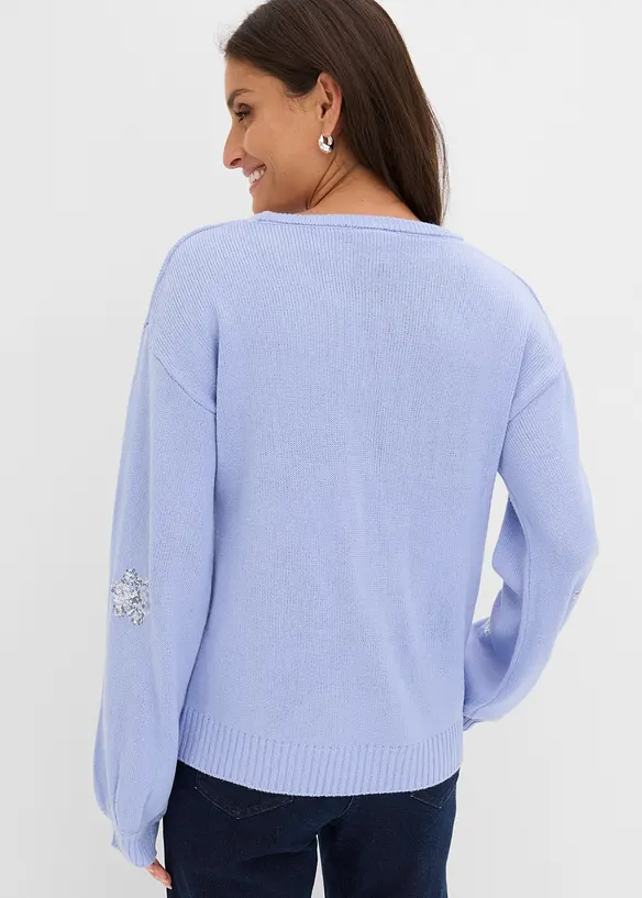 Pull avec flocons de neige en sequins, bonprix