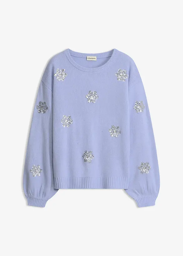 Pull avec flocons de neige en sequins, bonprix