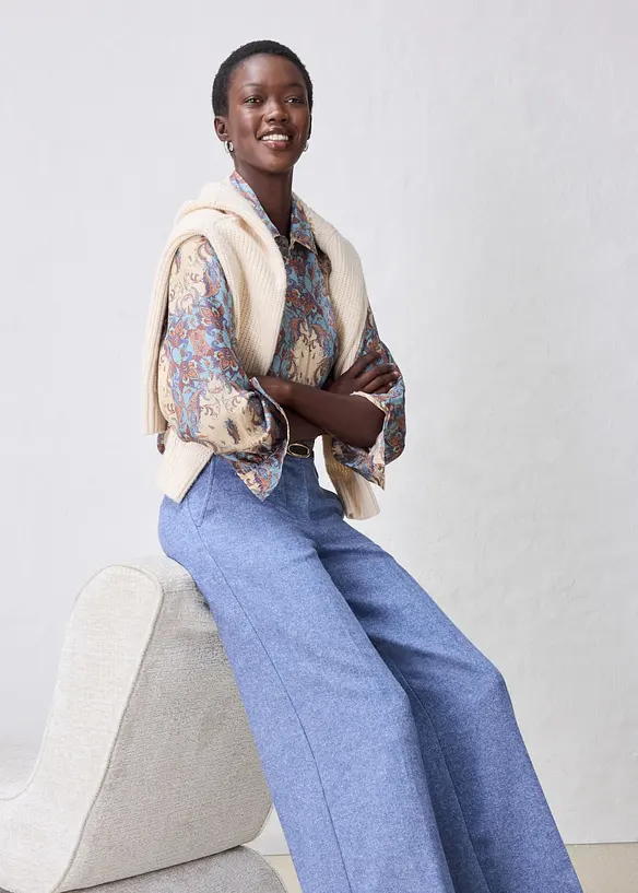 Pantalon &agrave; motif chevrons, laine majoritaire, bonprix