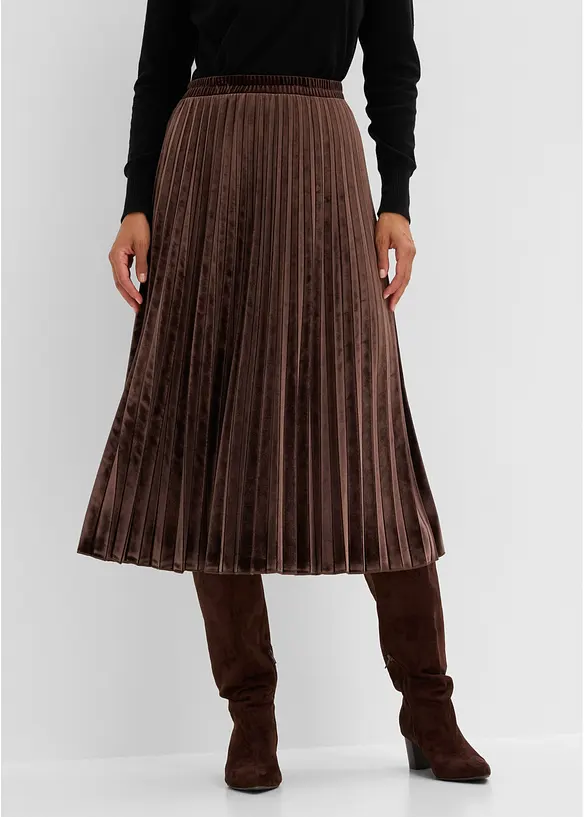Jupe pliss&eacute;e en velours doux, bonprix
