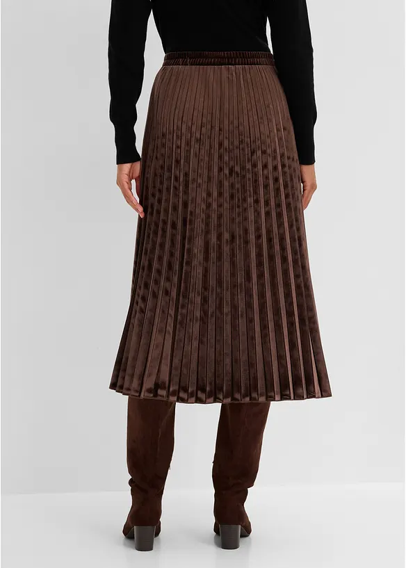 Jupe pliss&eacute;e en velours doux, bonprix