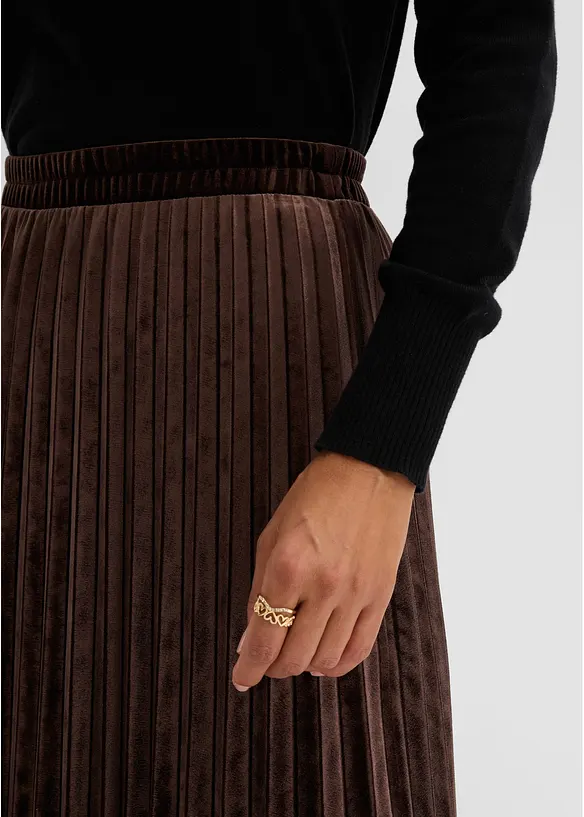 Jupe pliss&eacute;e en velours doux, bonprix