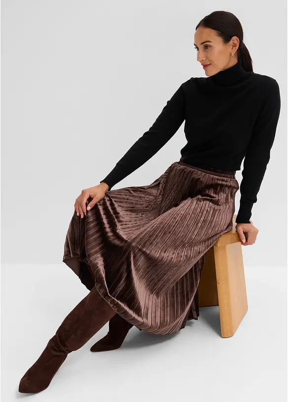 Jupe pliss&eacute;e en velours doux, bonprix
