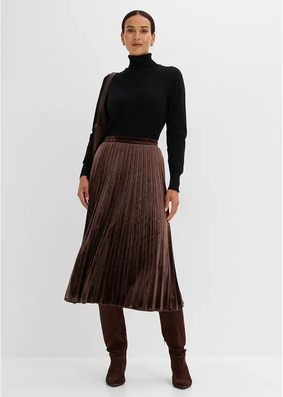 Jupe pliss&eacute;e en velours doux, bonprix