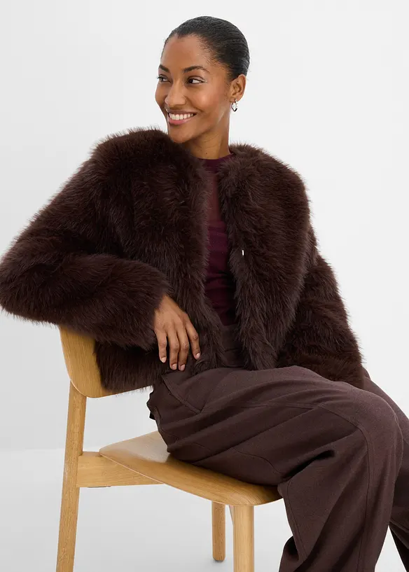 Veste sans col en peluche, bonprix