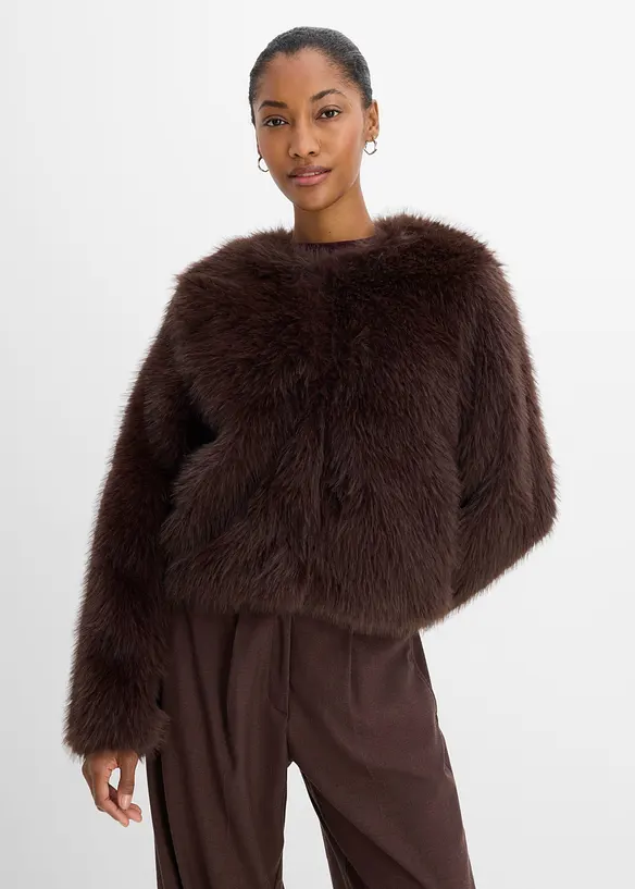 Veste sans col en peluche, bonprix