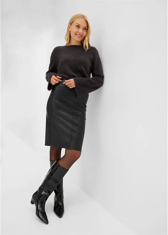 Knielanger Lederimitat-Rock, bonprix