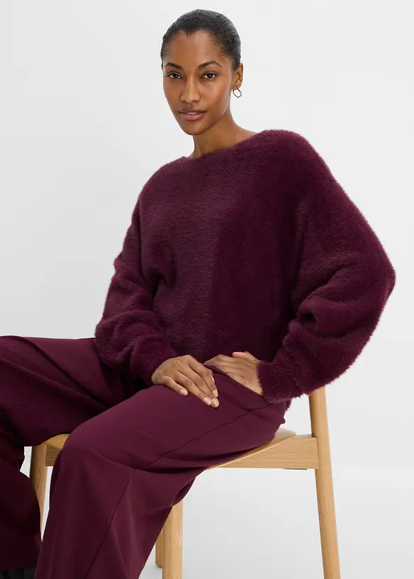 Pull long en maille poilue douce, bonprix