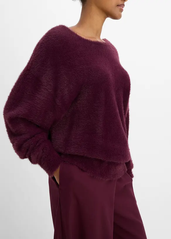 Pull long en maille poilue douce, bonprix