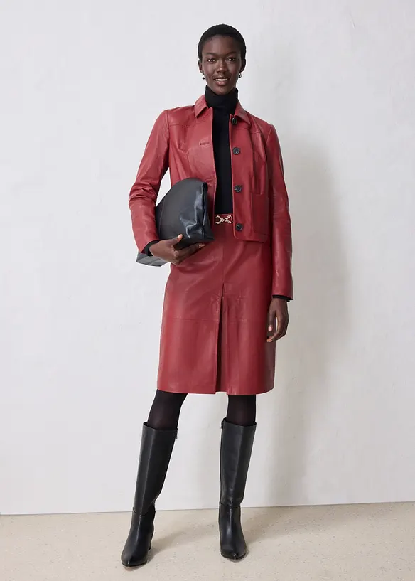 Veste courte en cuir nappa d&rsquo;agneau, bonprix
