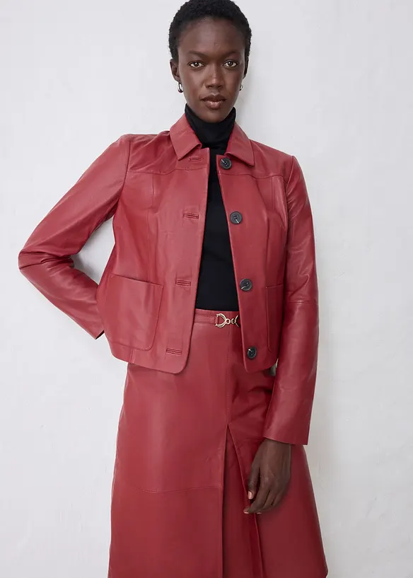 Veste courte en cuir nappa d&rsquo;agneau, bonprix