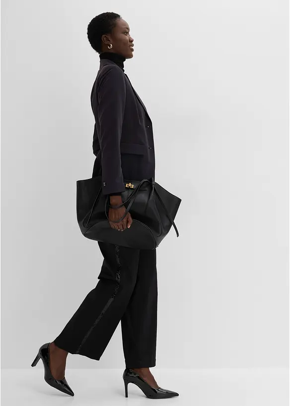 Pantalon en coton m&eacute;lang&eacute; extensible avec galon, bonprix