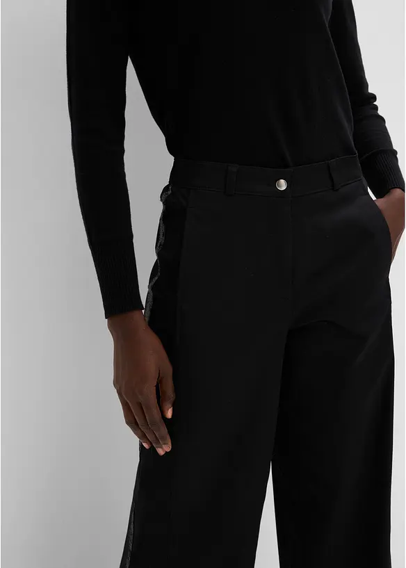 Pantalon en coton m&eacute;lang&eacute; extensible avec galon, bonprix