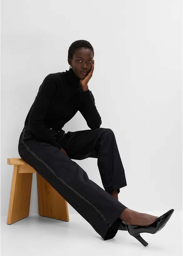 Pantalon en coton m&eacute;lang&eacute; extensible avec galon, bonprix